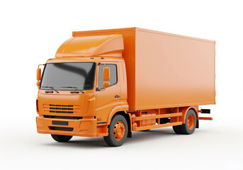 Orange Truck Image, Orange 3d Truck Isolated Image, Orange Cargo Vehicle Isolated Background Image, Orange Car Delivery Image.