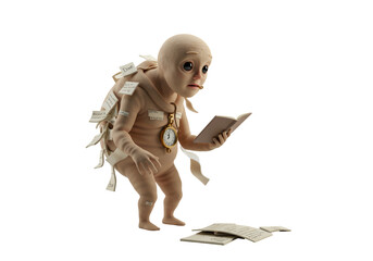 Isolated Pensive Creature Overwhelmed with Notes and Memories