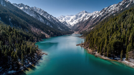 Turquoise Lake in Mountain Valley
