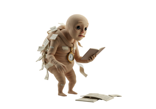 Isolated Pensive Creature Overwhelmed with Notes and Memories