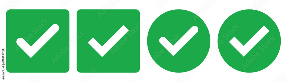 Poster check box icon with correct, accept checkmark icons green tick box, check list circle frame - checkb