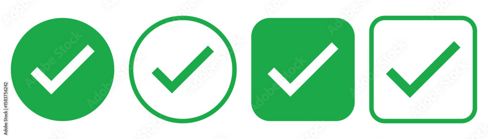 Poster check box icon with correct, accept checkmark icons green tick box, check list circle frame - checkb