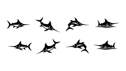 Fototapeta premium Collection of stylized marlin fish illustrations in various poses 
