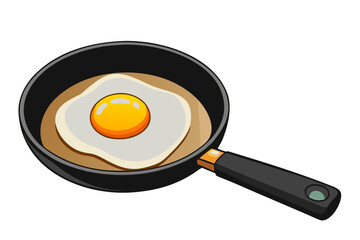 fried egg in frying pan isolated on white background.