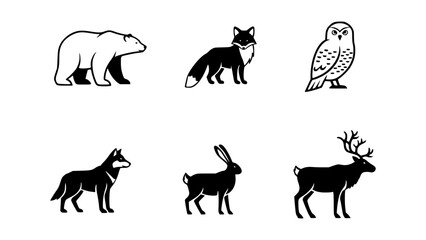 An illustration of various animal silhouettes. Depicting a range of animal forms in black and white, it captures the essence of diverse wildlife