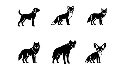Various canine silhouette including dog, fox and wolf.