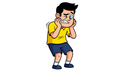 Fototapeta premium Cartoon boy with ear pain illustration vector health problem concept