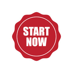 Bold Red START NOW Badge Vector Icon with Wavy Border for Call to Action Labels