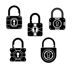 Vector art of collection of five vintage padlock icons