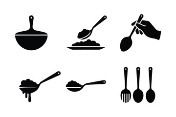 Kitchen utensils and serving spoons with food vector