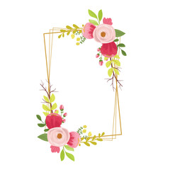 Elegant Burgundy Rose and Gold Frame with Wildflowers and Decorative Foliage