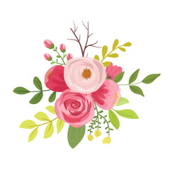 Maroon Red Rose Bouquet with Greenery and Wildflowers