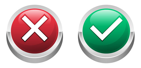 Circle shape Right or wrong icons. Green tick and red cross checkmarks. Yes or no symbol, approved or rejected icon for user interface. stock illustration