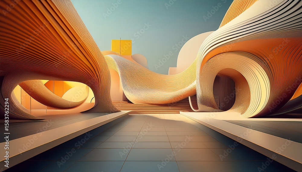 Poster contemporary architectural scene with abstract forms and smooth lines