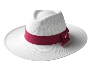 Elegant White Panama Hat with Burgundy Ribbon
