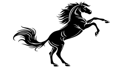 powerful black silhouette of a rearing wild mustang horse illustration design isolated on white background.