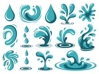 Water drop and splash icon set