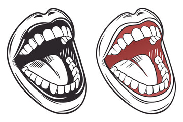 screaming open mouth vector isolated on white background.