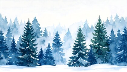 Watercolor winter forest scene