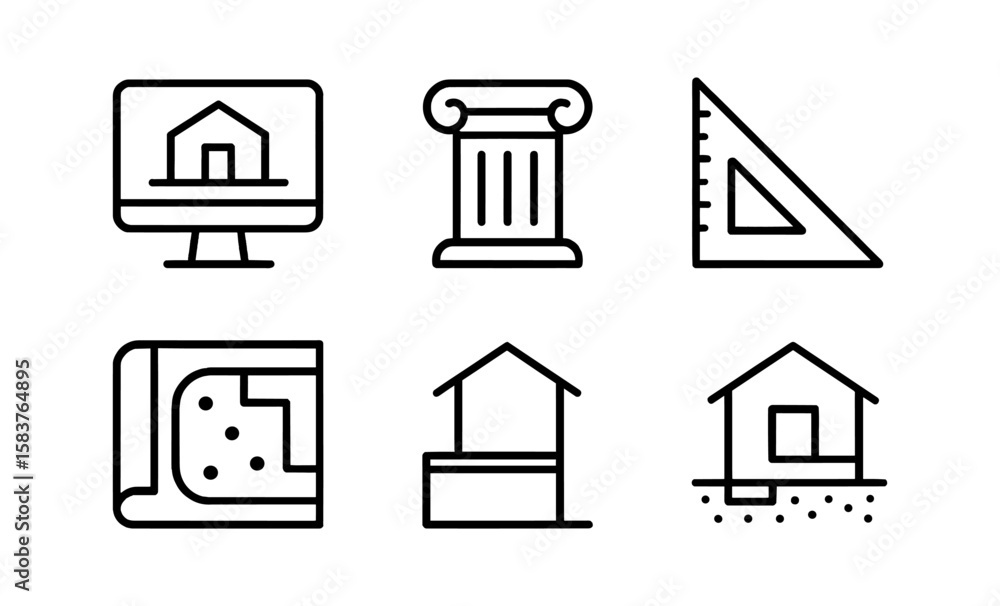 Poster minimalist architectural icons for design projects on textured background