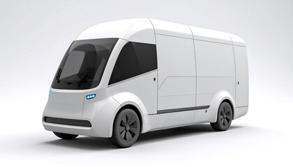 White electric delivery van, front view