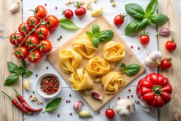 Fresh pasta with tomatoes, basil, and garlic