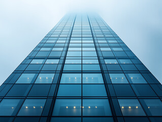 Glass Skyscraper Facade Rising into the Clouds