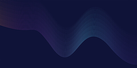 Abstract Colorful Wavy Line Background with Gradient Flow on Dark Blue