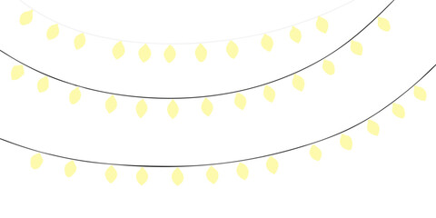 elegant yellow string lights garland with curved lines isolated on white background 