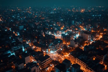 Fototapeta premium Vibrant urban landscape at night showcasing city lights in a bustling metropolitan area