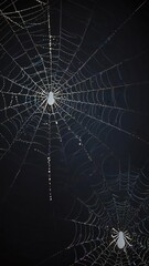 Intricate spiderwebs with two spiders at night