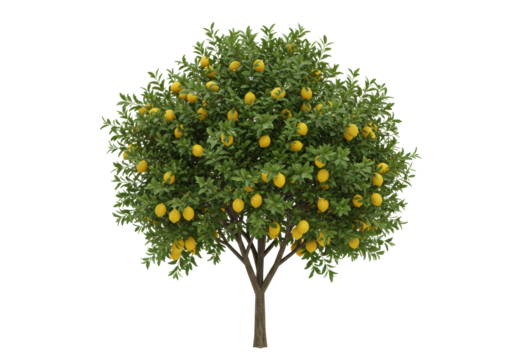 Isolated Lemon Tree Abundant with Ripe Yellow Lemons