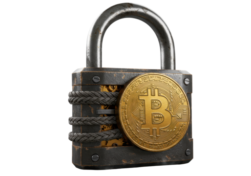 Isolated Bitcoin Padlock Secure Digital Currency - Powered by Adobe
