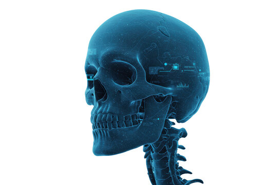 Isolated Futuristic Holographic Skull with Digital Interface