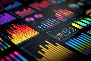 Colorful data visualization showcasing various graphs and charts designed to represent trends and insights in an engaging manner for analytical purposes