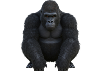 Isolated Majestic Gorilla Sitting with Intimidating Gaze