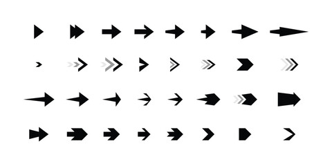 Minimalist black vector icon arrows. Double arrows and thick pointers. Set for UI UX design, infographics and web navigation.