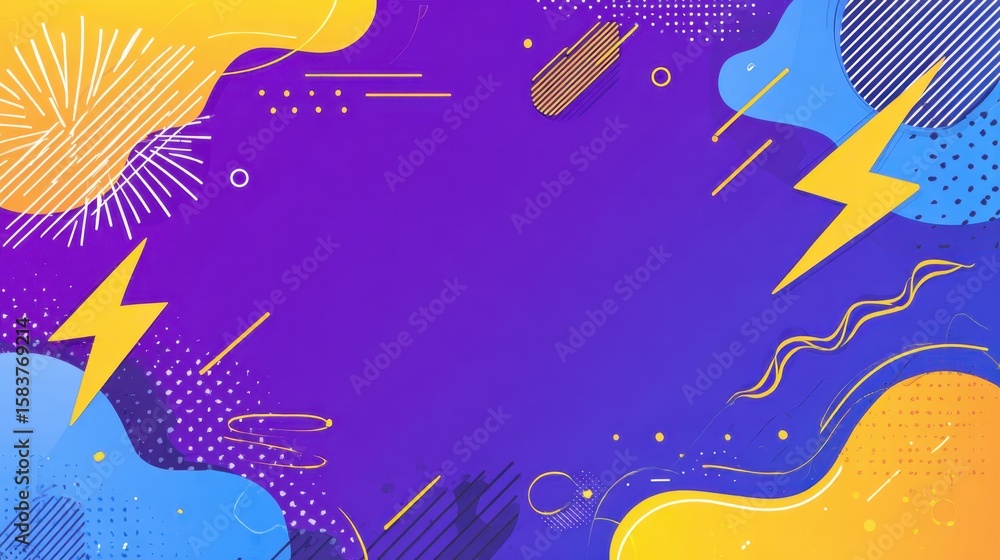 Poster vibrant geometric abstract with lightning bolts, electric energy radiating through sharp angular sha