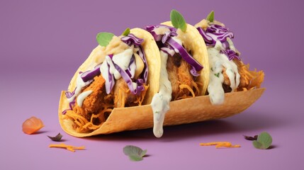 Fusion Gastronomy Exquisite Tacos with Cabbage, Micro Greens, and Spicy Sauce for Food Lovers