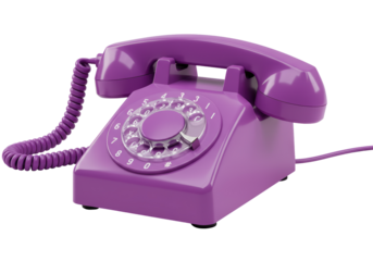 Isolated Purple Retro Rotary Phone with Corded Handset