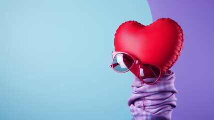 Colorful Playful Heart with Sunglasses and Decorative Cloth, Whimsical Love Symbol for Celebration