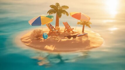 Idyllic island miniature beach scene summer holiday vacation paradise travel - Powered by Adobe