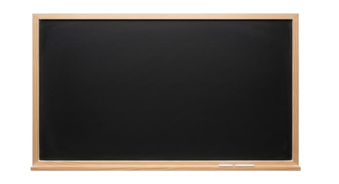 Blank black chalkboard with chalk ledge