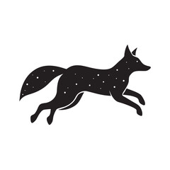 silhouette fox jumping in the snow