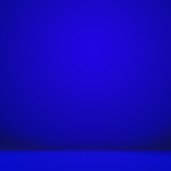 Vibrant blue gradient background with subtle lighting and floor reflection