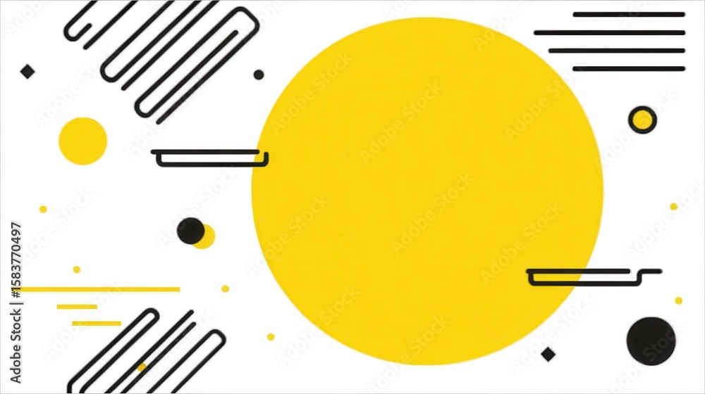 Poster geometric yellow circle dominating black abstract design, featuring sharp lines and angular shapes c
