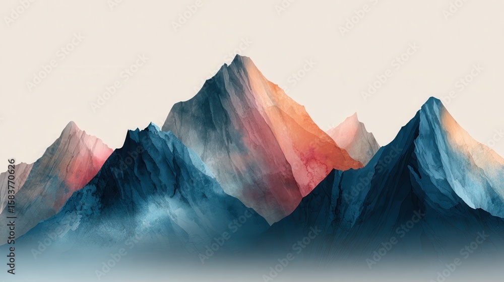 Poster minimal abstract landscape background vector. mountain background with watercolor texture . vector a