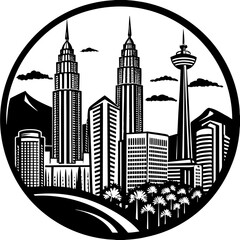 Kuala lumpur skyline vector illustration malaysia city silhouette with petronas towers and kl tower landmark