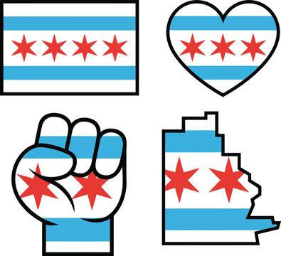 Chicago Flag Inspired Designs with Stars and Stripes in Various Shapes for City Pride and Patriotic Themed Projects