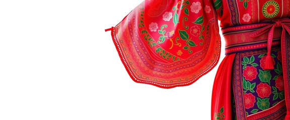 Naklejka premium Vibrant national costume, intricate embroidery, rich fabrics, flowing silhouette, cotton, garment